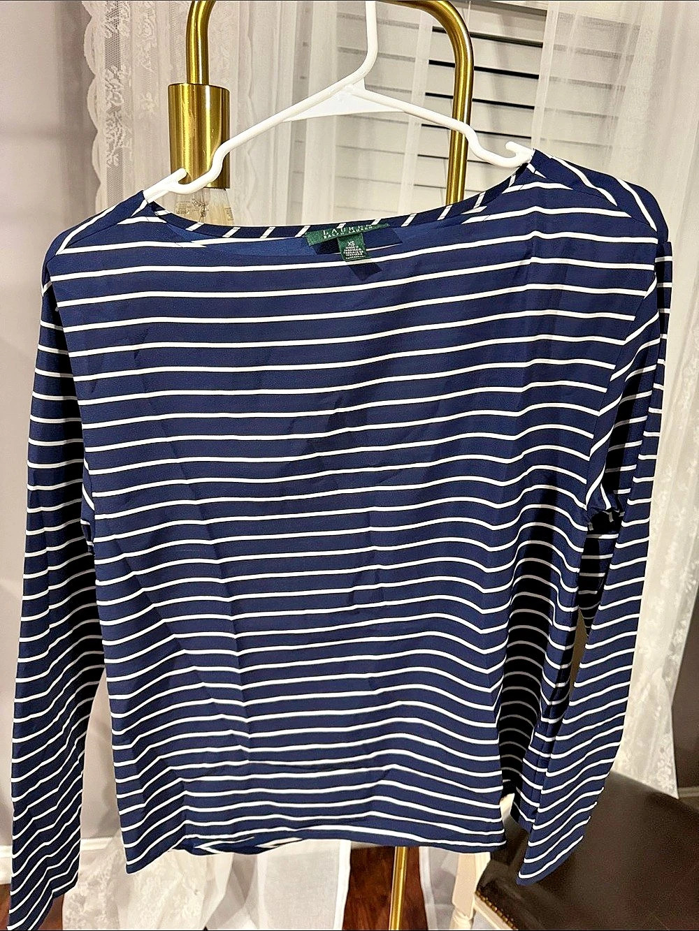 Lauren Ralph Lauren Striped Long Sleeve Top in Blue & White Size XS Like New